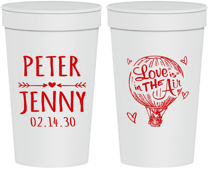 Personalized Wedding 32 oz Stadium Cups - Love In Air Hot Air Balloon | 210