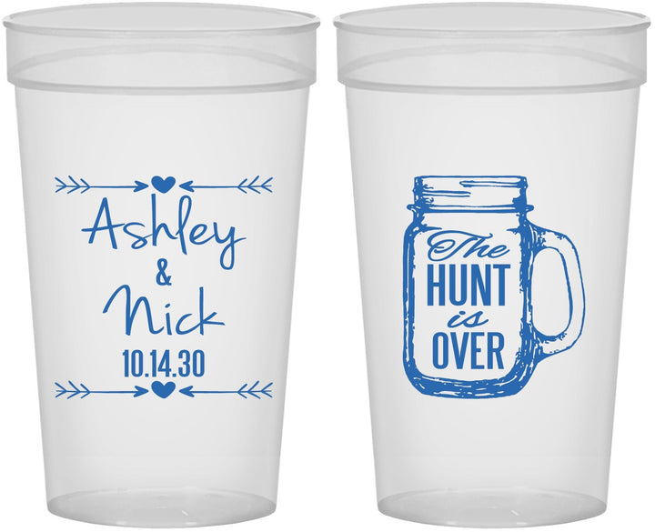 Personalized Wedding 32 oz Stadium Cups - The Hunt Is Over Mason Jar | 211