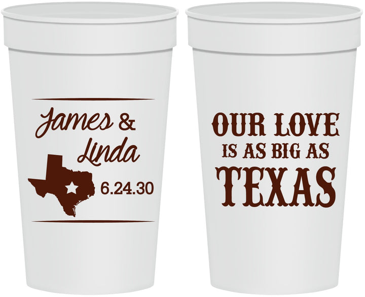 Personalized Wedding 32 oz Stadium Cups - Our Love Is As Big As Texas | 215