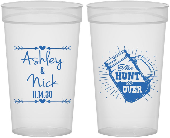 Personalized Wedding 32 oz Stadium Cups - The Hunt Is Over Mason Jar | 218