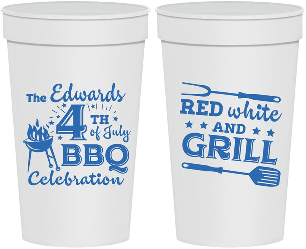 Personalized 4th Of July 32 oz Stadium Cups - Red White Grill | 220005