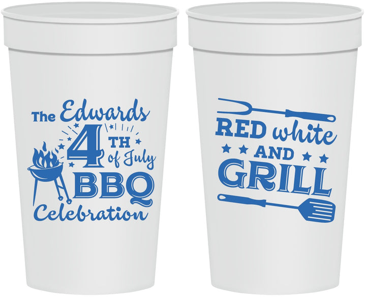 Personalized 4th Of July 32 oz Stadium Cups - Red White Grill | 220005