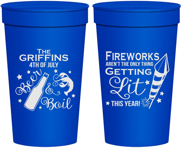 Personalized 4th Of July 32 oz Stadium Cups - Beach Red White Blue | 220019