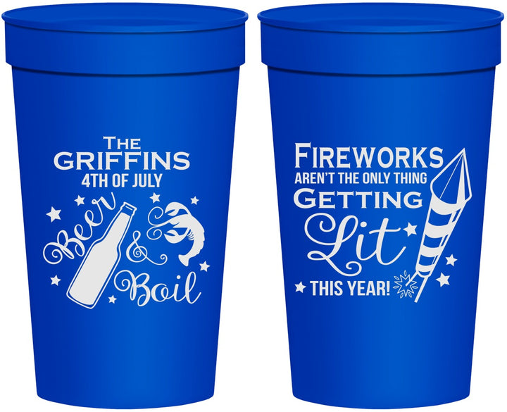 Personalized 4th Of July 32 oz Stadium Cups - Beach Red White Blue | 220019