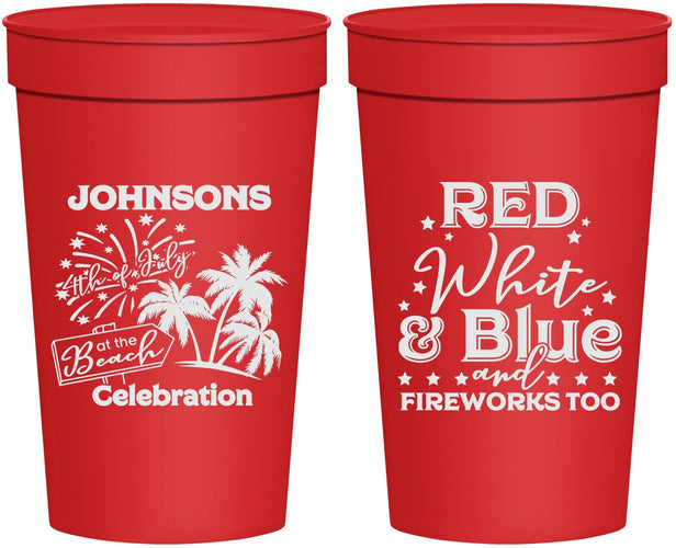 Personalized 4th Of July 32 oz Stadium Cups - Beach Fireworks | 220022