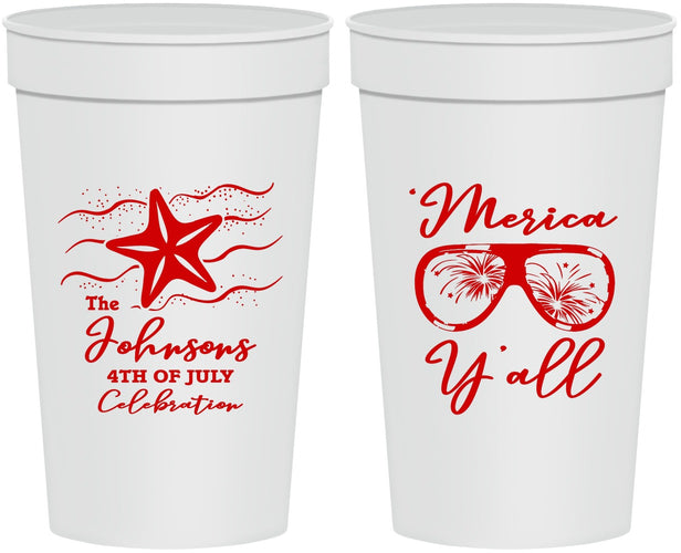 Personalized 4th Of July 32 oz Stadium Cups - Beach Merica Yall | 220028