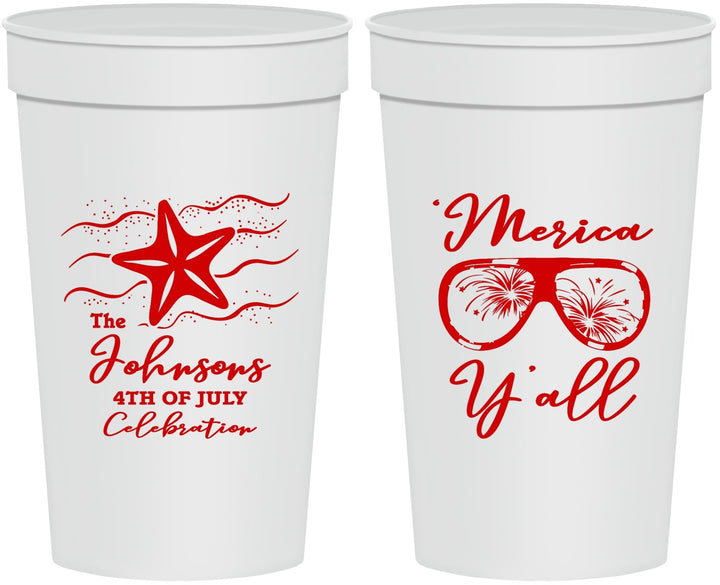 Personalized 4th Of July 32 oz Stadium Cups - Beach Merica Yall | 220028