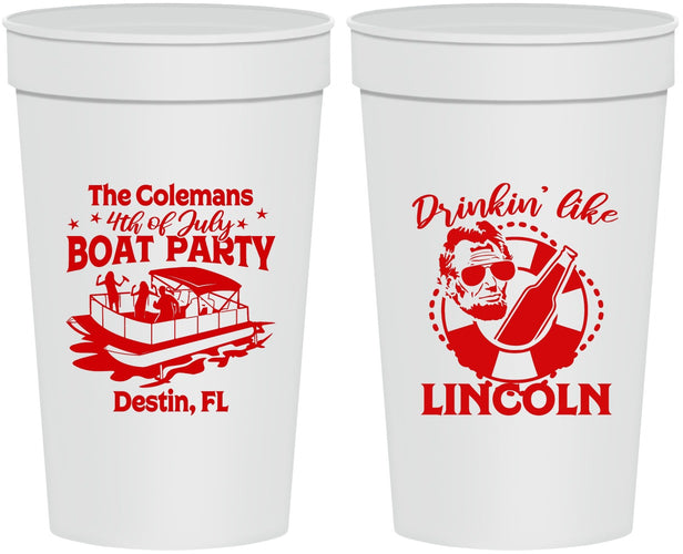 Personalized 4th Of July 32 oz Stadium Cups - Drinkin Like Lincoln | 220032