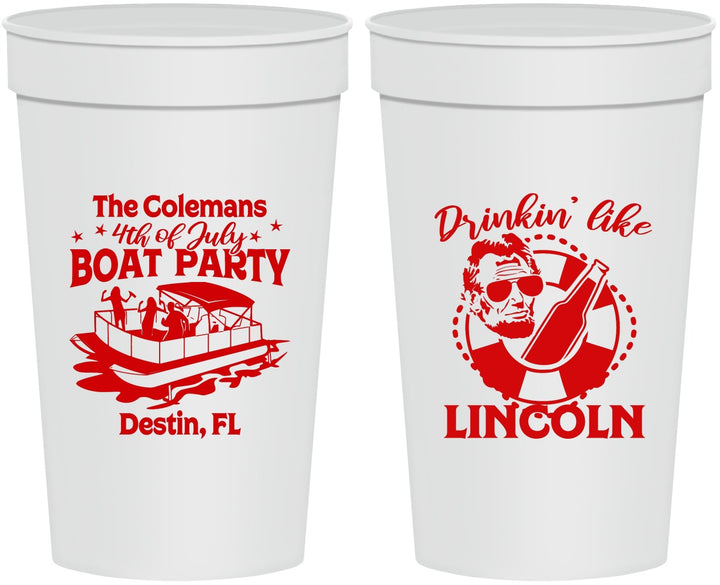 Personalized 4th Of July 32 oz Stadium Cups - Drinkin Like Lincoln | 220032