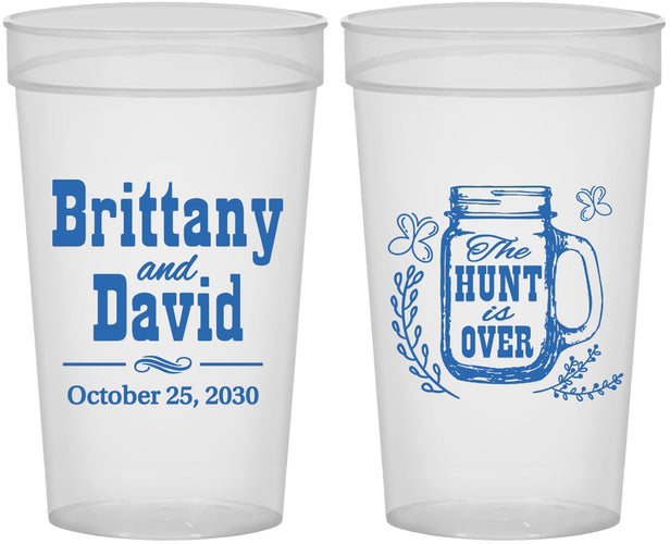 Personalized Wedding 32 oz Stadium Cups - The Hunt Is Over Mason Jar | 223