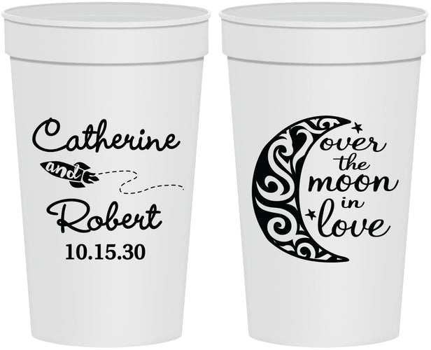 Personalized Wedding 32 oz Stadium Cups - Over The Moon In Love | 224