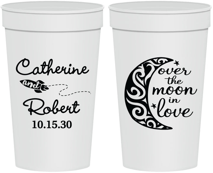 Personalized Wedding 32 oz Stadium Cups - Over The Moon In Love | 224