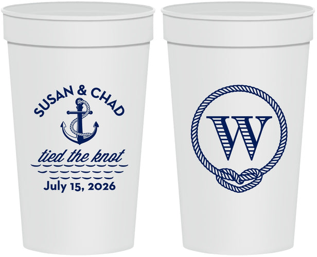 Personalized Wedding 32 oz Stadium Cups - Monogram Nautical | 226