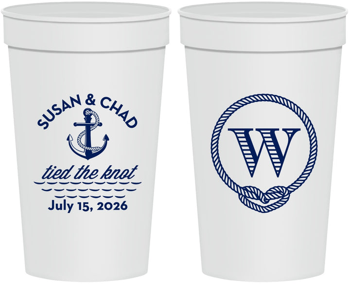 Personalized Wedding 32 oz Stadium Cups - Monogram Nautical | 226