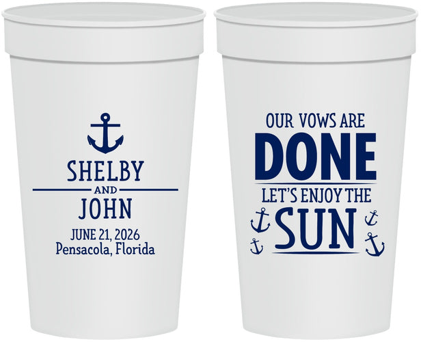 Personalized Wedding 32 oz Stadium Cups - Vows Are Done Nautical | 228