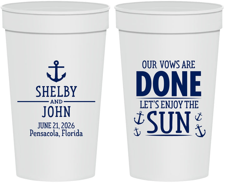 Personalized Wedding 32 oz Stadium Cups - Vows Are Done Nautical | 228