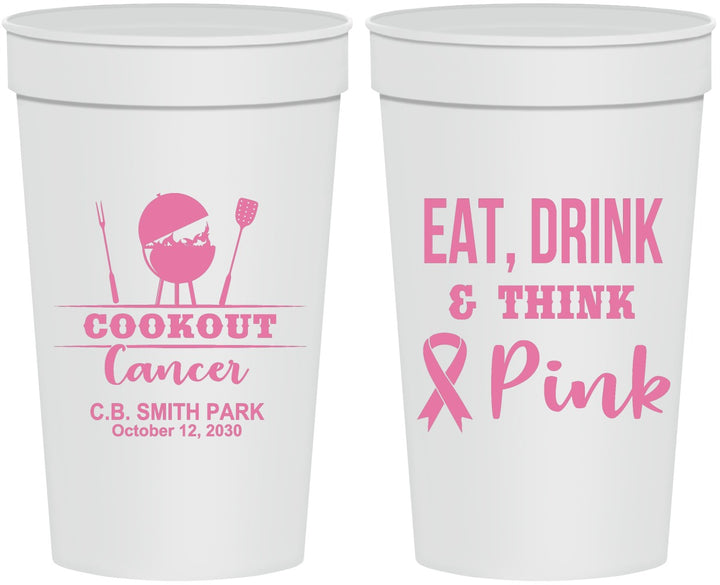 Personalized Awareness 32 oz Stadium Cups - Eat Drink Think Pink | 230009