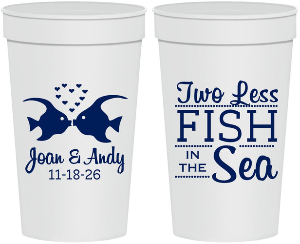 Personalized Wedding 32 oz Stadium Cups - Two Less Fish In The Sea | 231