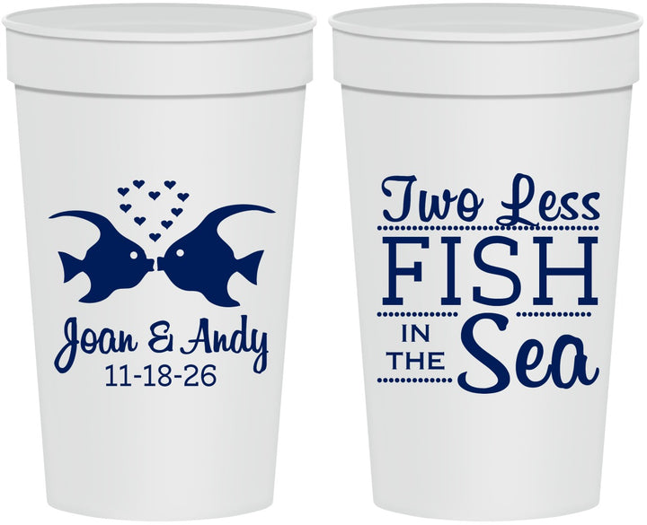Personalized Wedding 32 oz Stadium Cups - Two Less Fish In The Sea | 231