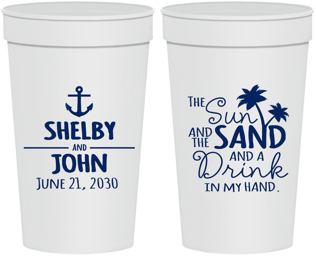 Personalized Wedding 32 oz Stadium Cups - Sun Sand Drink In My Hand | 233