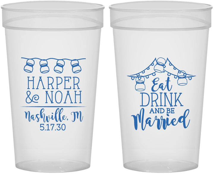 Personalized Wedding 32 oz Stadium Cups - Eat Drink Be Married | 235