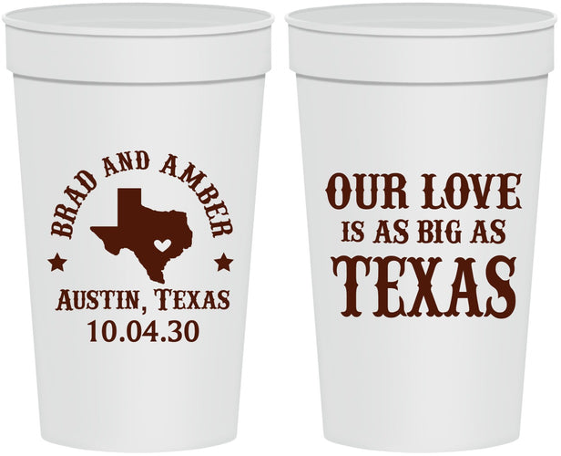 Personalized Wedding 32 oz Stadium Cups - Our Love Is As Big As Texas | 236