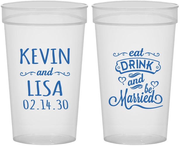 Personalized Wedding 32 oz Stadium Cups - Eat Drink Be Married | 239