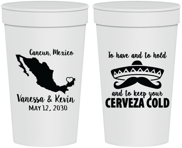 Personalized Wedding 32 oz Stadium Cups - Cerveza Mexico | 241