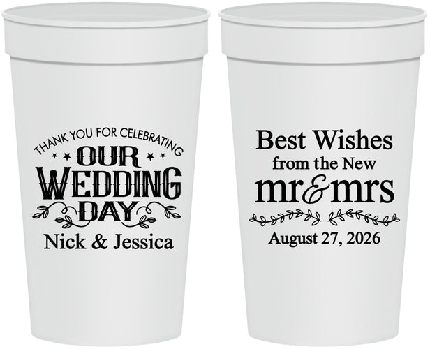 Personalized Wedding 32 oz Stadium Cups - Best Wishes Mr And Mrs | 242