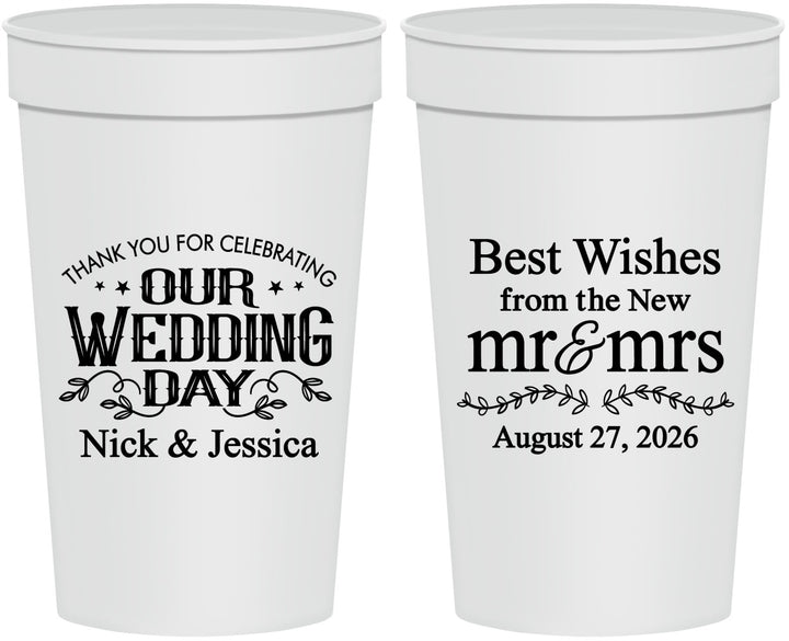 Personalized Wedding 32 oz Stadium Cups - Best Wishes Mr And Mrs | 242