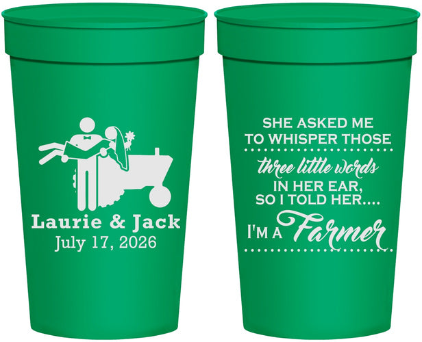 Personalized Wedding 32 oz Stadium Cups - Farmer Tractor | 244