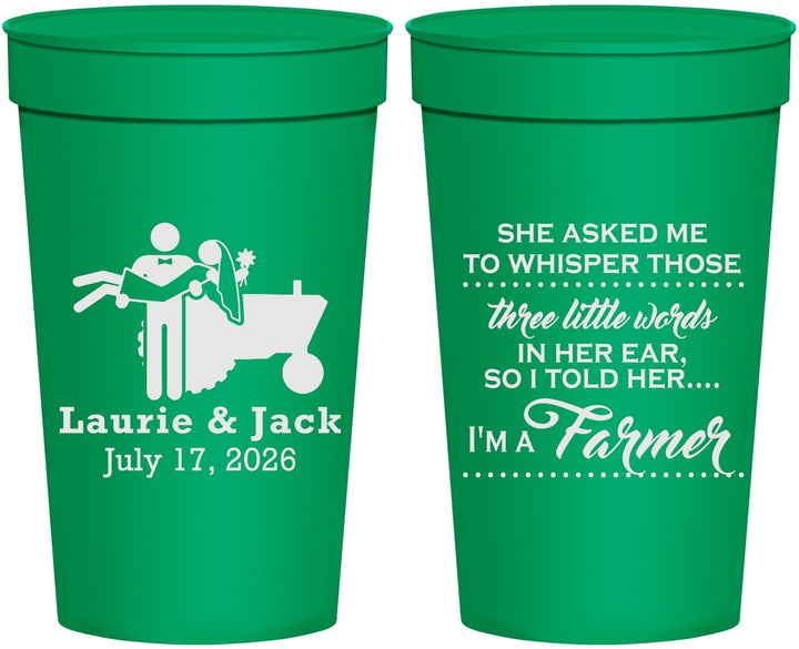 Personalized Wedding 32 oz Stadium Cups - Farmer Tractor | 244