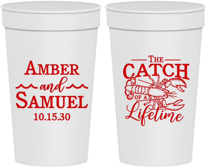 Personalized Wedding 32 oz Stadium Cups - Catch Of A Lifetime Lobster | 245