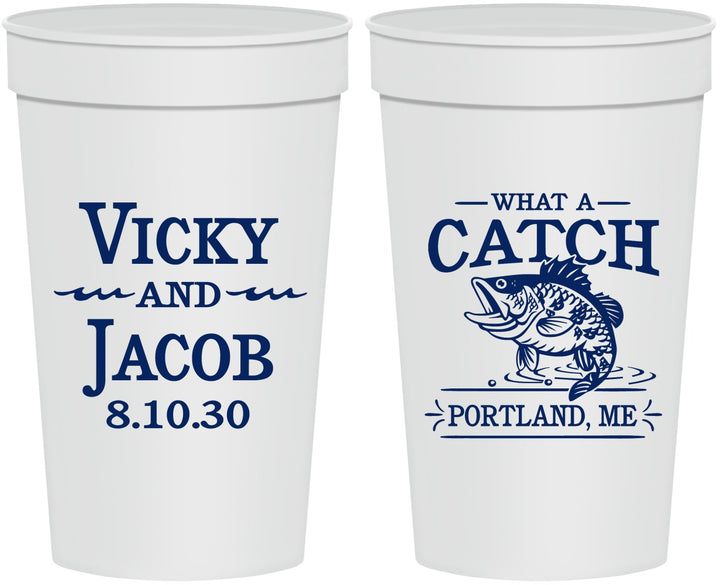 Personalized Wedding 32 oz Stadium Cups - What A Catch Fish | 247
