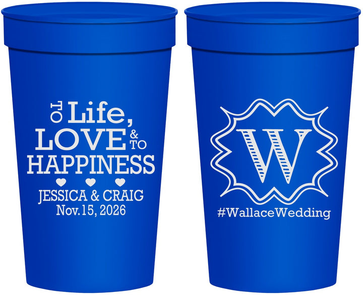 Personalized Wedding 32 oz Stadium Cups - Life Love Happiness | 248
