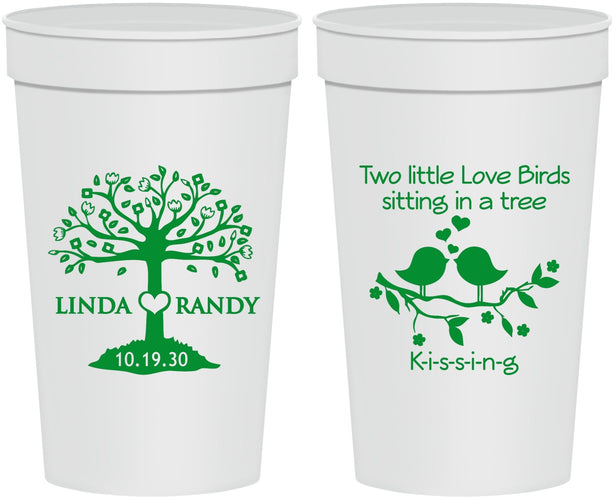 Personalized Wedding 32 oz Stadium Cups - Two Little Love Birds | 249