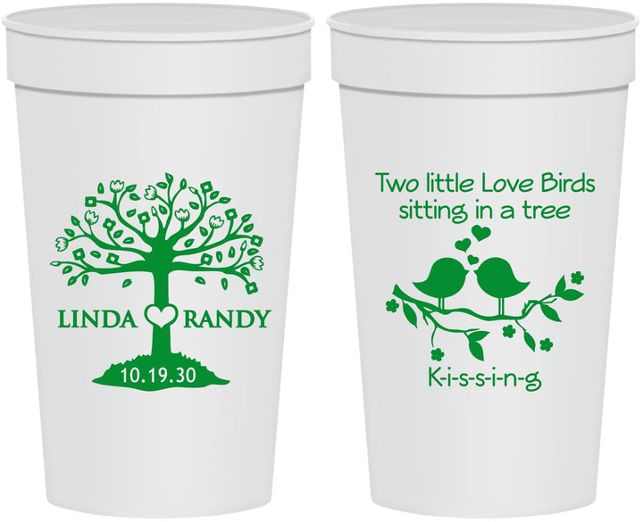 Personalized Wedding 32 oz Stadium Cups - Two Little Love Birds | 249