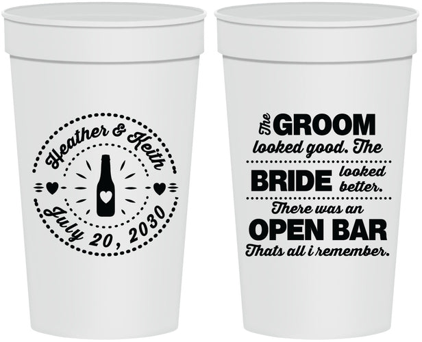 Personalized Wedding 32 oz Stadium Cups - Groom Bride Open Bar | 253