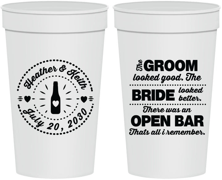 Personalized Wedding 32 oz Stadium Cups - Groom Bride Open Bar | 253