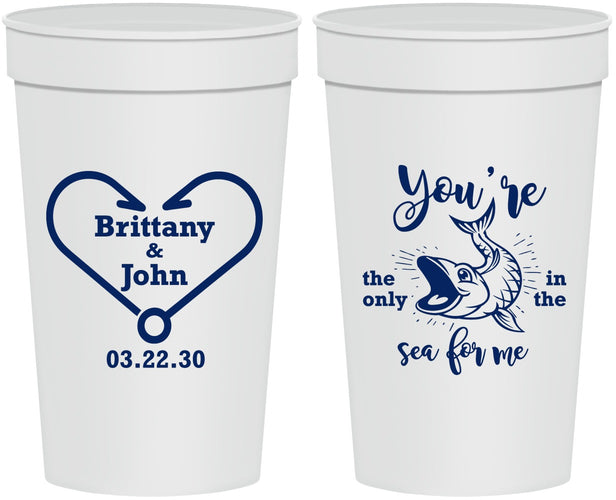 Personalized Wedding 32 oz Stadium Cups - Fish In The Sea For Me | 254
