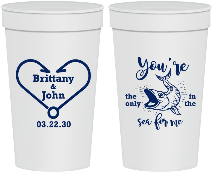 Personalized Wedding 32 oz Stadium Cups - Fish In The Sea For Me | 254
