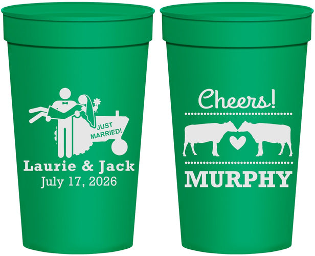 Personalized Wedding 32 oz Stadium Cups - Tractor Cows | 257