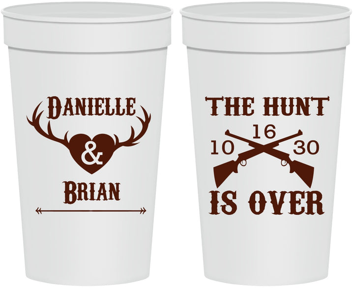 Personalized Wedding 32 oz Stadium Cups - The Hunt Is Ove | 258