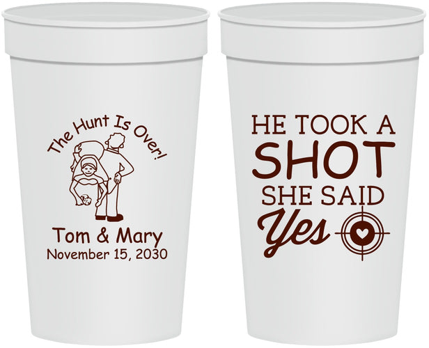 Personalized Wedding 32 oz Stadium Cups - He Took A Shot She Said Yes | 259