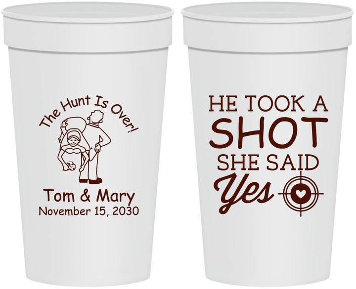 Personalized Wedding 32 oz Stadium Cups - He Took A Shot She Said Yes | 259