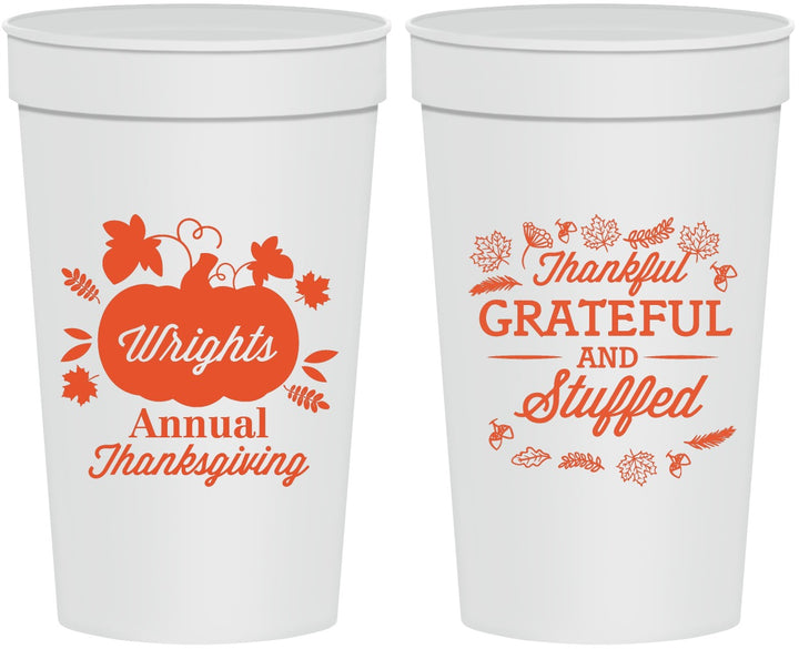 Personalized Thanksgiving 32 oz Stadium Cups - Grateful And Stuffed | 260000