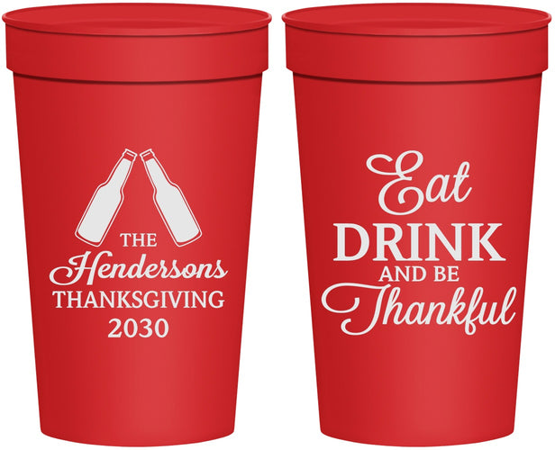 Personalized Thanksgiving 32 oz Stadium Cups - Eat Drink Thankful | 260001