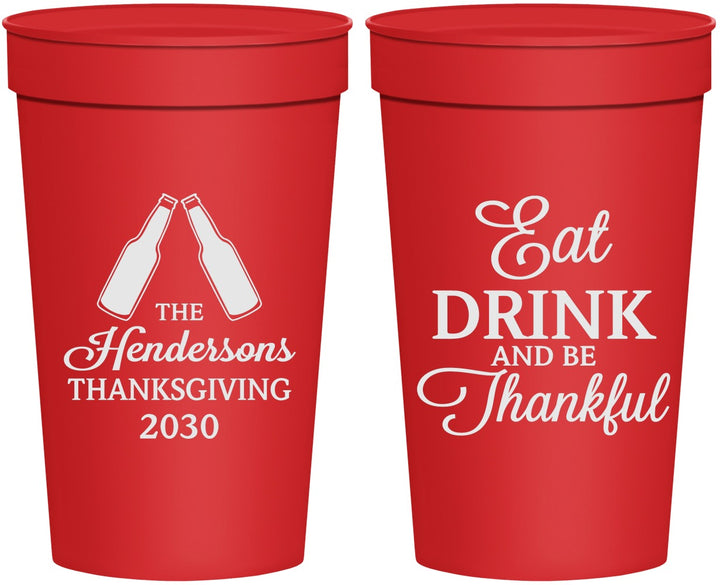 Personalized Thanksgiving 32 oz Stadium Cups - Eat Drink Thankful | 260001