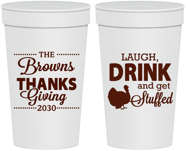 Personalized Thanksgiving 32 oz Stadium Cups - Laugh Drink Stuffed | 260007
