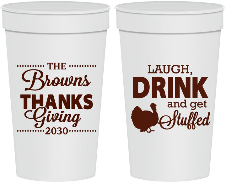 Personalized Thanksgiving 32 oz Stadium Cups - Laugh Drink Stuffed | 260007